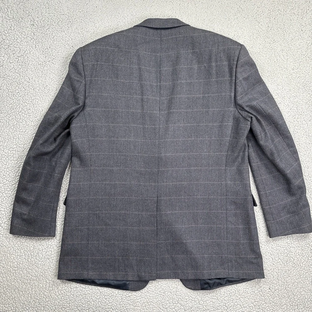Botany 500 Allan Blazer Men 46L Blue‎ Windowpane Plaid Lambswool Sport Coat